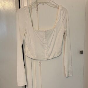 White Long Sleeve Crop Top Clasp